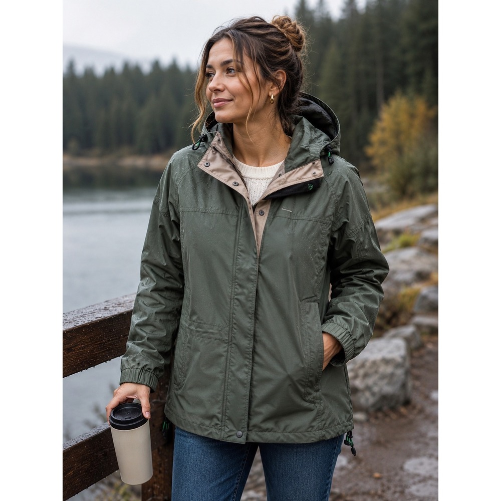 Craghoppers AquaDry Waterproof Hooded Rain Jacket Womens US 8 Olive Green